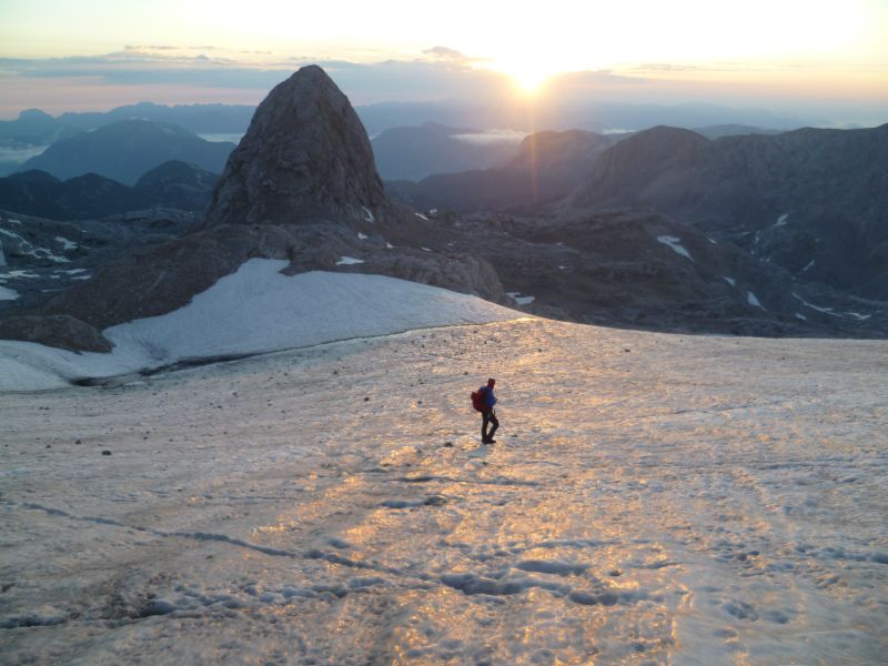 Glacier Hiking in the Austrian Alps during sunrise