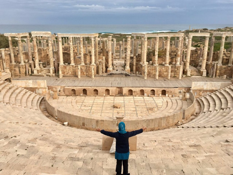 Looking out over the spectacular ruins of Leptis Magna in Khoms, Libya