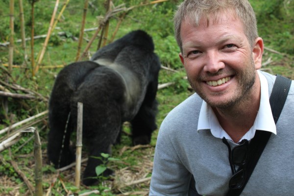 In front of a not very interested gorilla in Rwanda