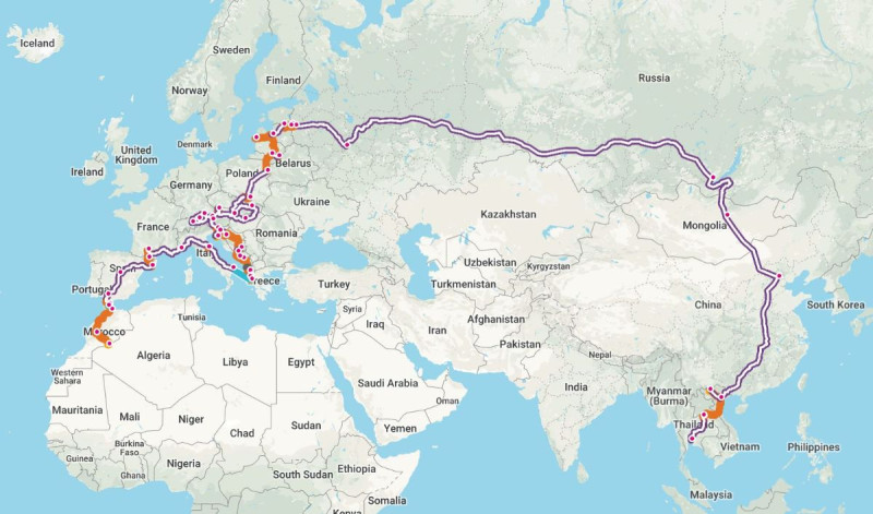 Overland route from Thailand to Morocco