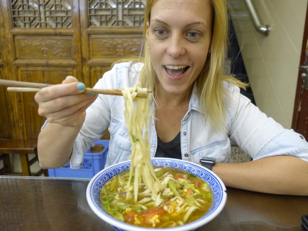 Marty eating noodles in China 