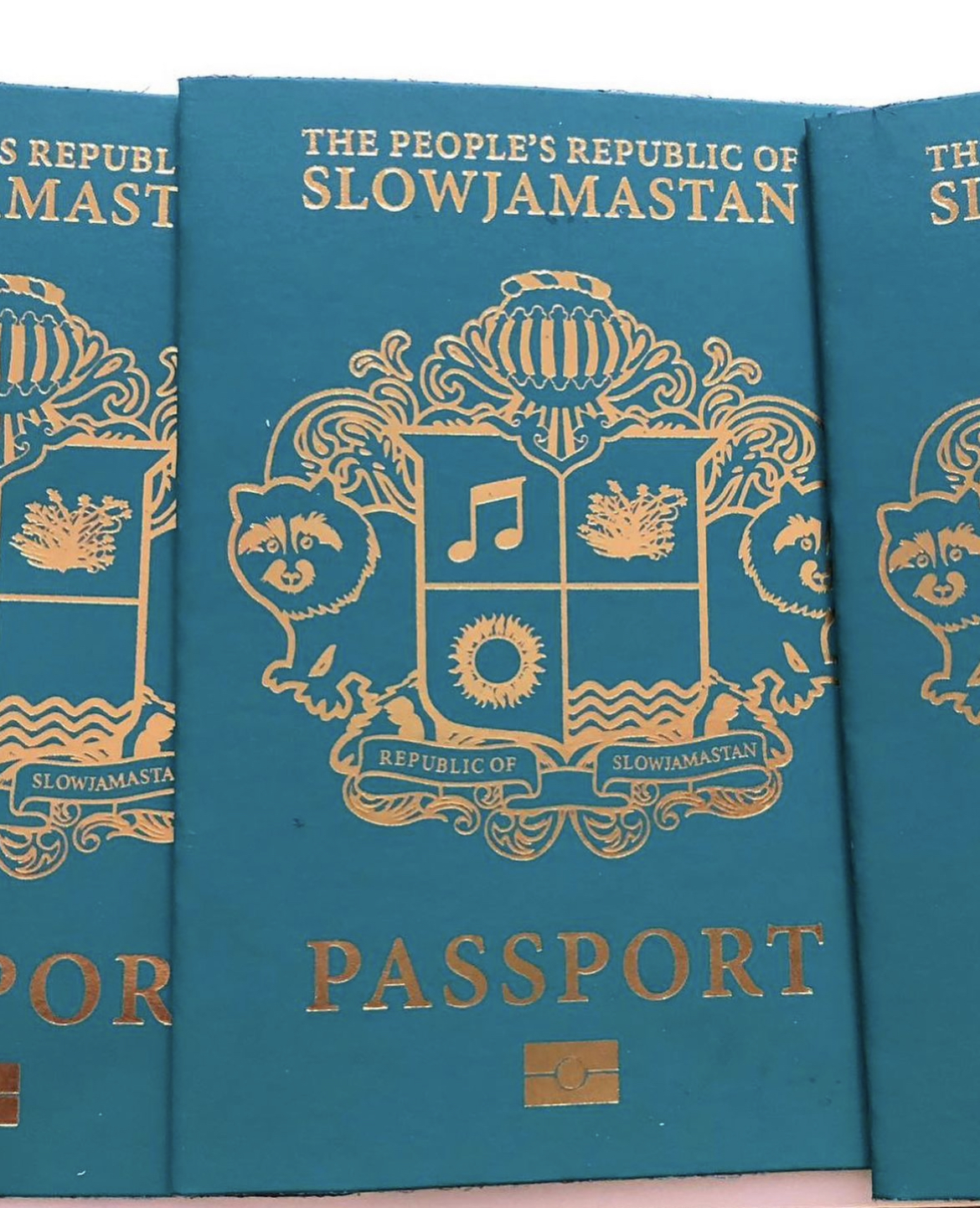 Image of a Slowjamastan passport, showcasing the distinctive design and identity of this micronation's travel document.