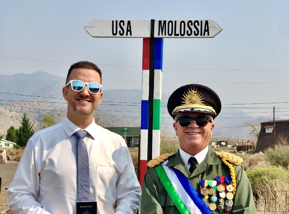 Photo of Sultan Randy of Slowjamastan and President Kevin of Molossia together, representing the unique and diverse world of micronations.