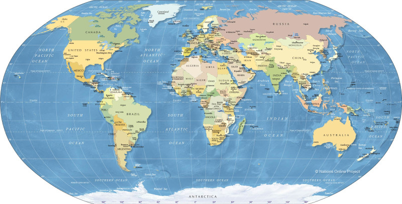 The World Political Map showing all the countries in the world in 2024.