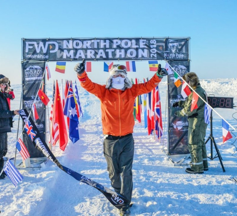 Traveller Johnny Ward running a marathon in the North Pole