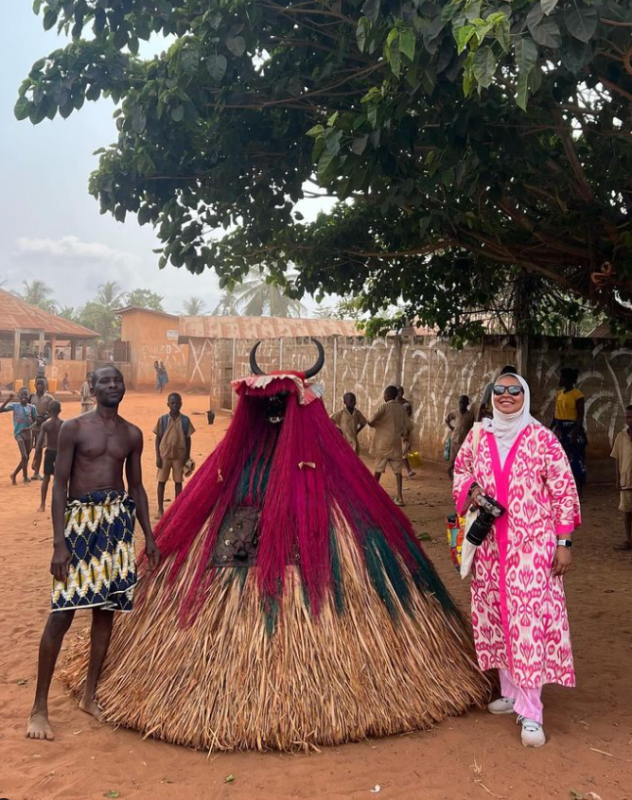 Rasha Yousif during her trip to Africa, visiting one of the African tribes