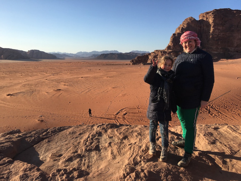 Merete and her daughter in Jordan's Wadi Rum.