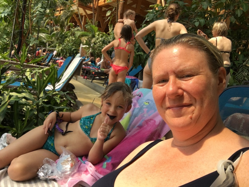 Merete and her daughter at a water park in Germany