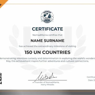 Certificate - 150 Countries Visited