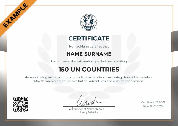 Certificate - 150 Countries Visited