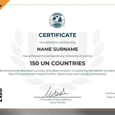 Certificate - 150 Countries Visited