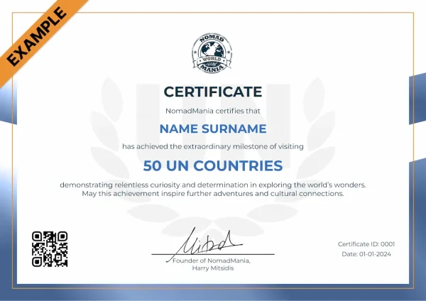 Certificate - 50 Countries Visited