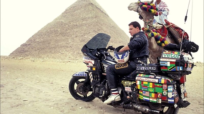 Emilio Scotto traveling around the world on his motorbike, an iconic overland journey