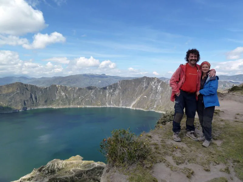 With his wife Sylvia at Laguna Quilotoa in Ecuador