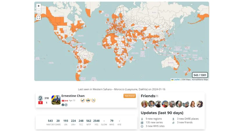 A profile at NomadMania of Ernestine Chan, the Canadian and first Hong Kongese woman to visit every country in the world.