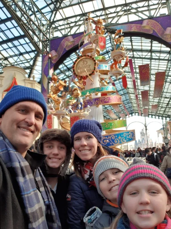 Clayburn family in a market