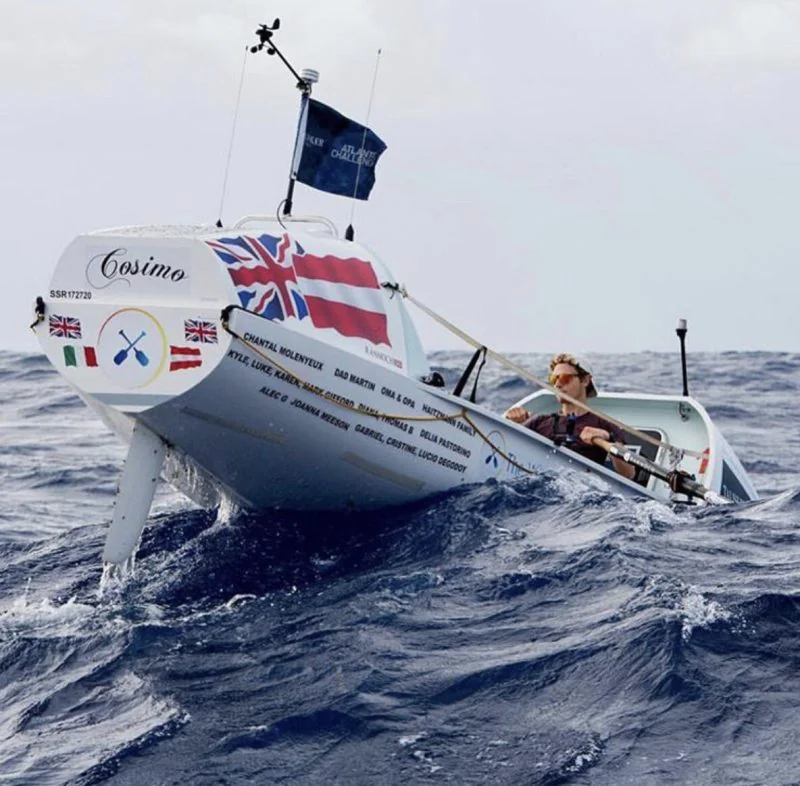 Lukas Haitzmann rowing across the Atlantic Ocean on an epic overlanding adventure.